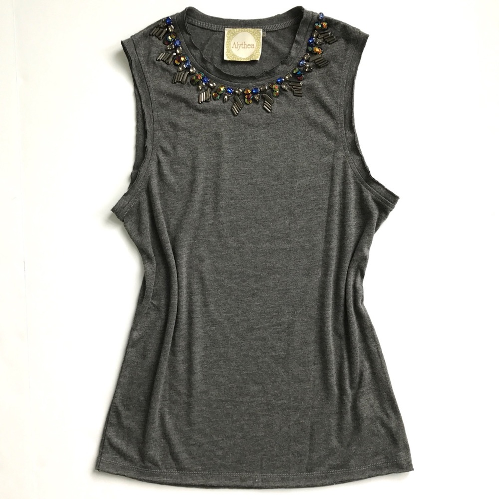 ANTHRO ALTHEA Beaded Neck Cotton Sleeveless Tank